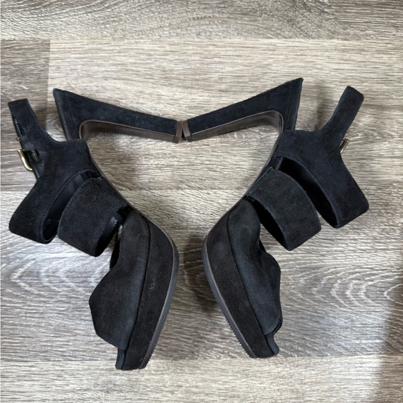 J. Crew Shoes sz:7.5 Black Suede Leather Strappy 4" Heels Quiet Luxury Girlboss - Picture 2 of 8